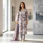 Butterfly Whisper – Lavender Grey Printed 3 Piece Suit
