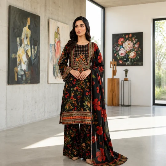 Midnight Bloom – Black Floral 3 Piece Suit