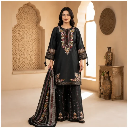 Noir Royale – Black Embroidered 3 Piece Suit