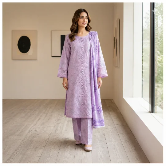 Lilac Elegance – Embroidered 3 Piece Suit